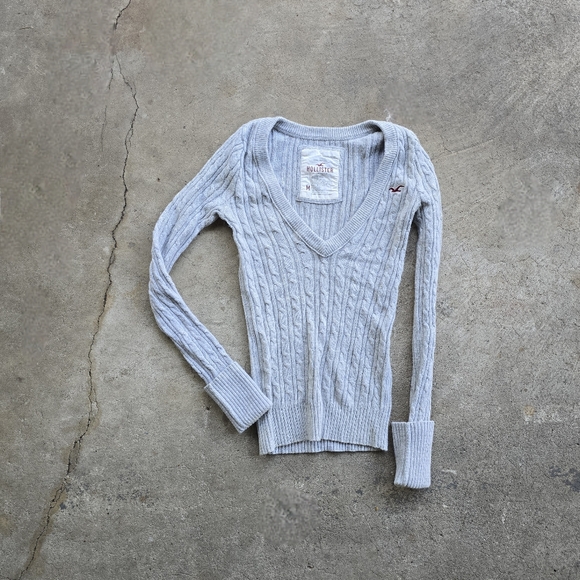Vintage Y2K Hollister Ribbed Knit Twlight Sweater Gray Bella V Neck Women’s M - Picture 1 of 4